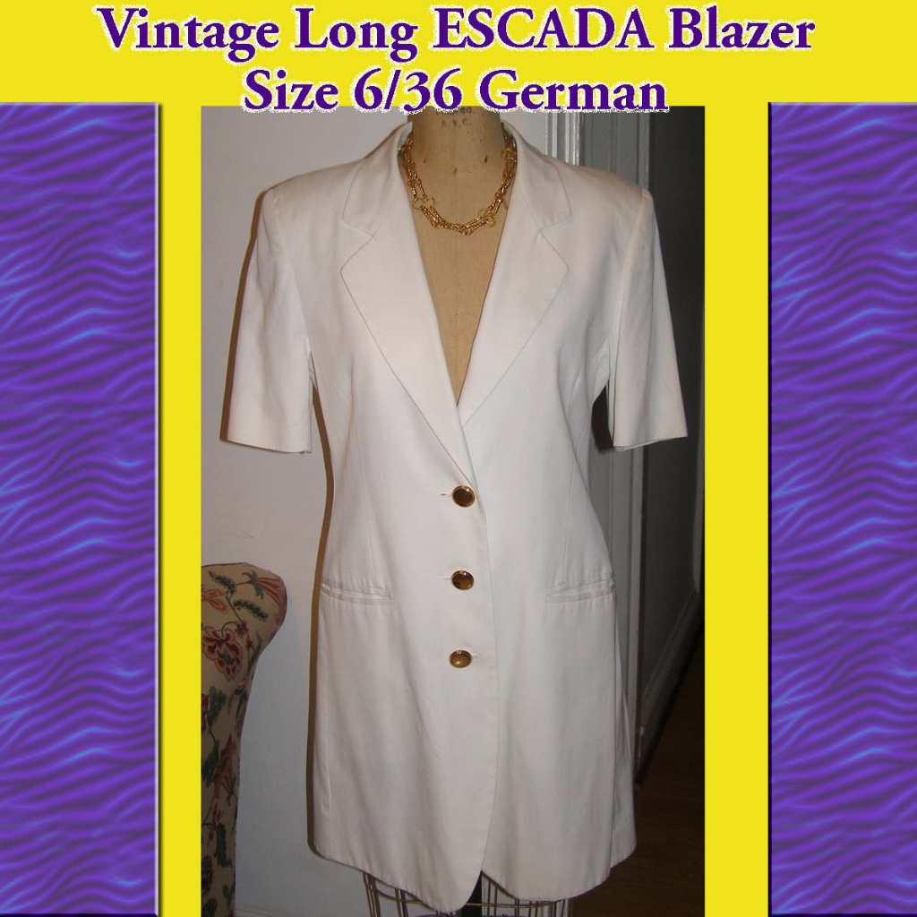 Rare Escada Short Sleeve Cotton Long Blazer 6-8/36
